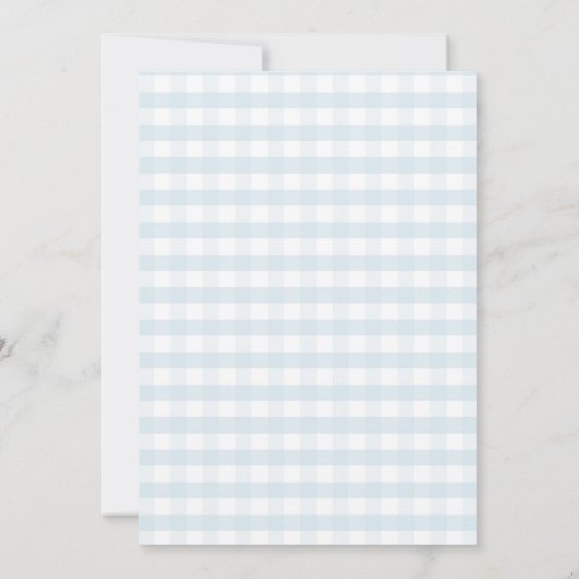 Dusty Blue Gingham Bow Bruids Douche Uitnodiging (Achterkant)