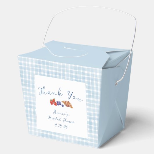 Dusty Blue Gingham Brunch Vrijgezellenfeest Dank u Bedankdoosjes (Voorkant)