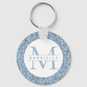 Dusty Blue Glitter Custom Name Monogram Sleutelhan Sleutelhanger