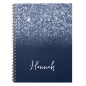 Dusty Blue Glitter Navy Ombre Script Name Notitieboek (Voorkant)