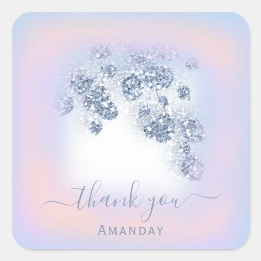 Dusty Blue Glitter Peach Roos Thankl Sweet 16th Vierkante Sticker (Voorkant)