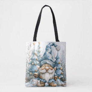 Dusty Blue Gnome en kerstbomen Draagtas