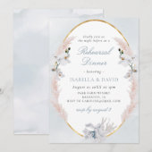 Dusty Blue & Gold Beach Coral repesal Dinner Kaart (Voorkant / Achterkant)