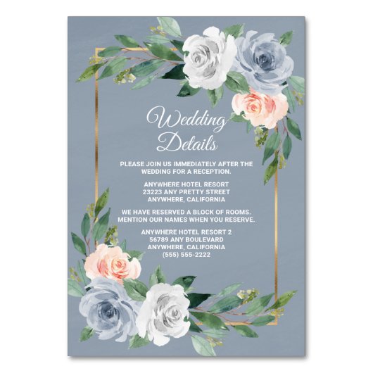 Dusty Blue Gold Blush Peach Wedding Insert Kaarten (Voorkant)
