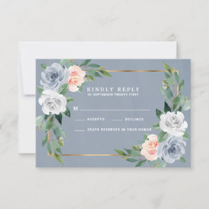 Dusty Blue Gold Blush Perzik Bruiloft RSVP Kaarten Kaartje