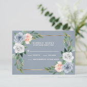 Dusty Blue Gold Blush Perzik Bruiloft RSVP Kaarten Kaartje (Staand voorkant)