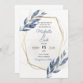 Dusty Blue Gold Elegant Modern Luxury Wedding Inv Kaart (Voorkant / Achterkant)