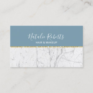 Dusty Blue Gold en White Marble Modern Beauty Salo Visitekaartje