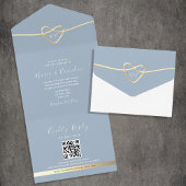 Dusty Blue Gold Faire-part de mariage avec code QR