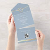 Dusty Blue Gold Faire-part de mariage avec code QR (Déchirure)