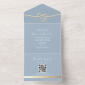 Dusty Blue Gold Faire-part de mariage avec code QR (À l'intérieur)