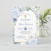 Dusty Blue Gold Floral Baptism Kaart (Staand voorkant)