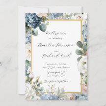 Dusty Blue Gold Floral Customizable Wedding 