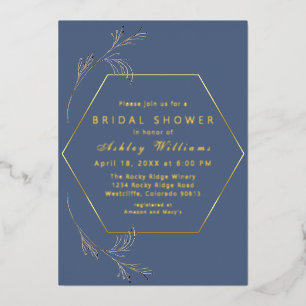Dusty Blue Gold Foil Bridal Shower Folie Feestdagenkaart