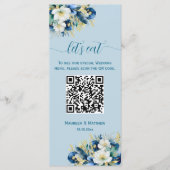 Dusty Blue Gold Glitter Floral QR Code Wedding Menu (Voorkant)