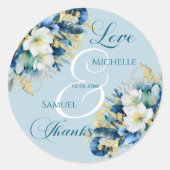 Dusty Blue Gold Glitter Floral Wedding Ronde Sticker (Voorkant)