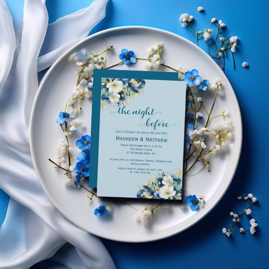 Dusty Blue Gold Glitter 'The Night Before' Wedding Kaart