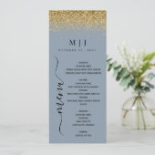 Dusty Blue & Gold Glitter Wedding Menu (Staand voorkant)