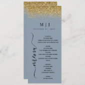 Dusty Blue & Gold Glitter Wedding Menu (Voorkant / Achterkant)