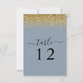 Dusty Blue & Gold Glitter Wedding Table Kaart (Achterkant)