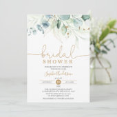 Dusty Blue Gold Greenery Eucalyptus Vrijgezellenfe Kaart (Staand voorkant)