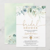 Dusty Blue Gold Greenery Eucalyptus Vrijgezellenfe Kaart (Voorkant / Achterkant)