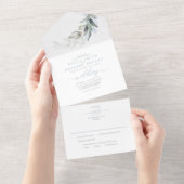 Dusty Blue Gold Greenery leveert de legante bruilo All In One Uitnodiging (Afscheurbaar)