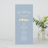 Dusty Blue Gold Lovebirds Wedding Programma (Staand voorkant)