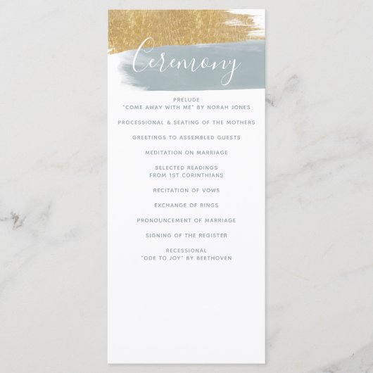 Dusty Blue Gold Minimalist Calligraphy Wedding Programma (Voorkant)