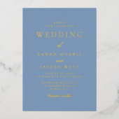 Dusty Blue & Gold Modern Wedding Folie Uitnodiging (Voorkant)