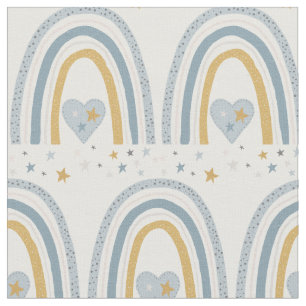 Dusty Blue Gold Muted Rainbow Stars Baby Nursery Stof