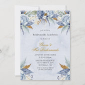 Dusty Blue Gold Peony Bridesmaids Invitations de d (Devant)