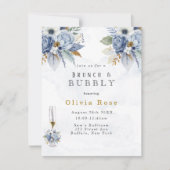 Dusty Blue Gold Peony Chic Brunch & Bubble Kaart (Voorkant)