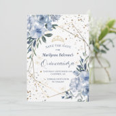 Dusty Blue Gold Quinceañera Save The Date (Staand voorkant)