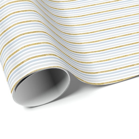 Dusty Blue & Gold Stripe Wrapping Paper Cadeaupapier (Rol Hoek)