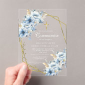 Dusty Blue Gold Wildflower Eerste Heilige Communie Acryl Uitnodigingen (Insitu (Draagbaar))