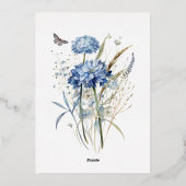Dusty Blue & Gold Wildflower Rustiek Chic Wedding Folie Uitnodiging (Achterkant)