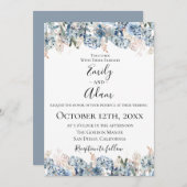 Dusty Blue Golden Botanical bruiloft uitnodiging (Voorkant / Achterkant)