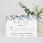 Dusty Blue Golden Botanical Wedding Carte RSVP (Debout devant)