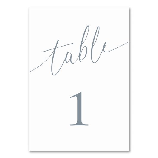 Dusty Blue Gray Elegant Minimalist 1 Table Number Kaart (Voorkant)