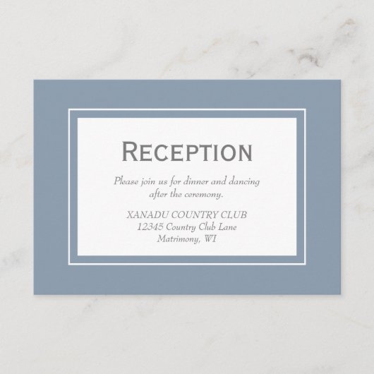 Dusty Blue Gray Modern Wedding Reception Informatiekaartje (Voorkant)