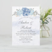 Dusty Blue Gray Painted Peony Wedding Invitting (Staand voorkant)