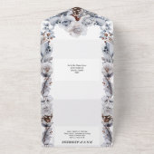 Dusty blue gray winterse roos dennenappelbruiloft  all in one uitnodiging (Buitenkant)