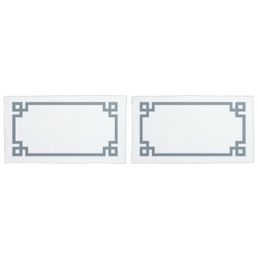 Dusty Blue Greek Key Border King Size Kussensloop (Voorkant-Set)