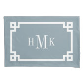 Dusty Blue Greek Key Monogram Standaard Kussen Hoe Kussensloop (Voorkant-Links)