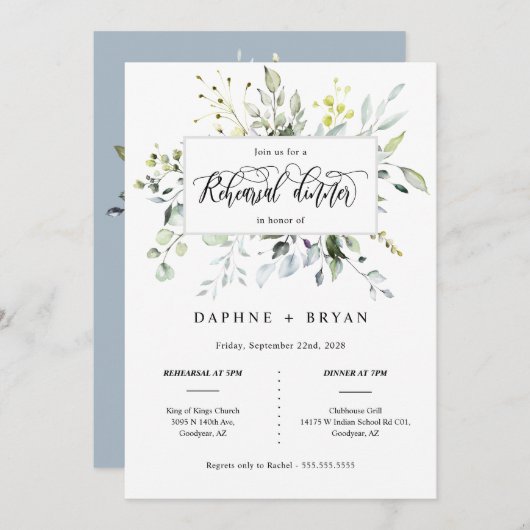 Dusty Blue Green Leaves repetitie diner foto Kaart (Voorkant / Achterkant)