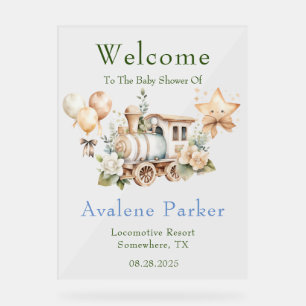 Dusty Blue Green Train Boy Douche Affiche de bienv