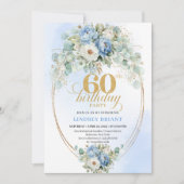 Dusty Blue Greenery 60th Birthday Invitation (Devant)