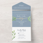 Dusty Blue Greenery All-in-One Huwelijksuitnodigin All In One Uitnodiging (Binnen)