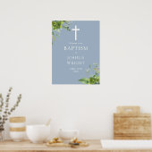 Dusty Blue Greenery Baptism Affiche de bienvenue (Cuisine)